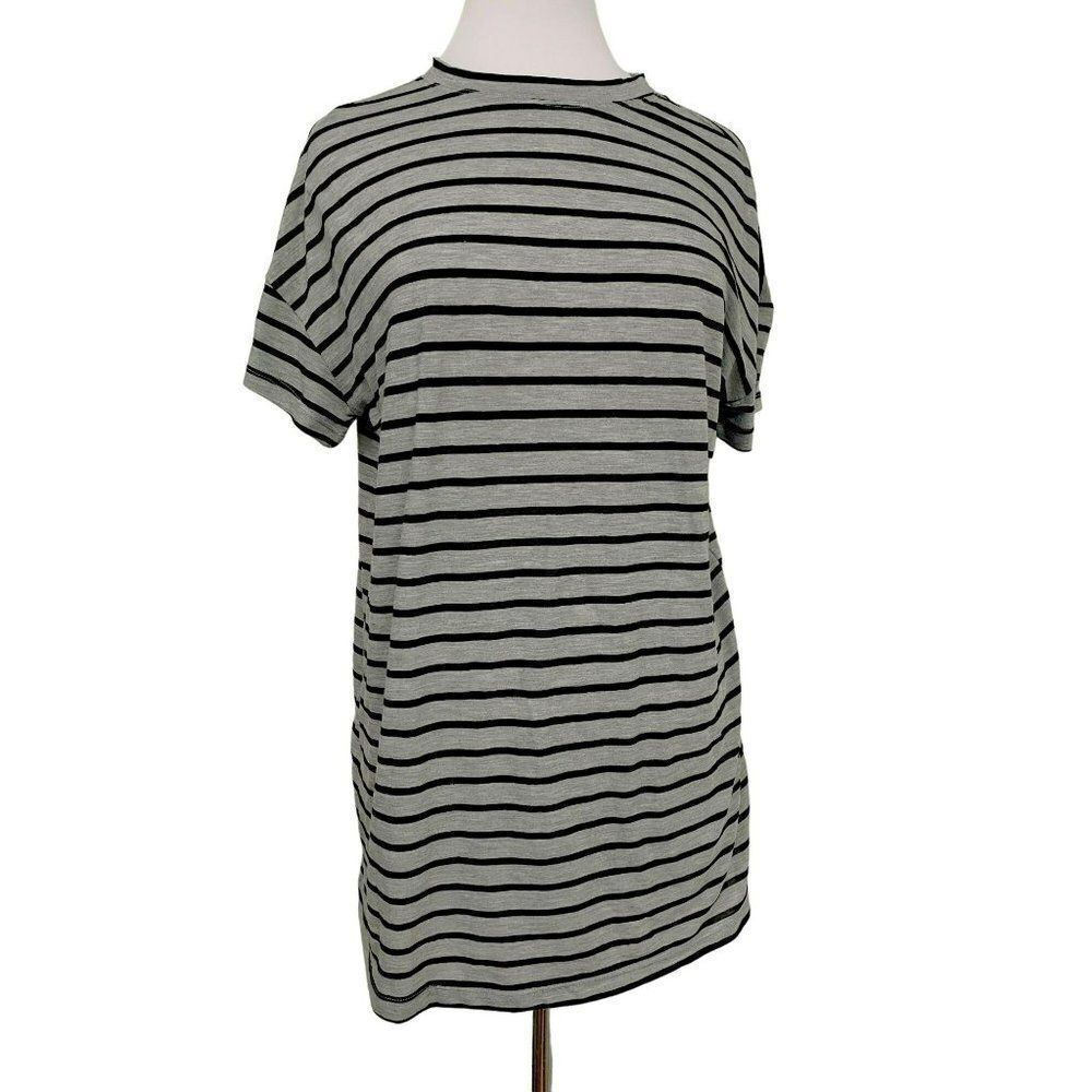 Electric & Rose Mens Gray Black Striped Short Sleeve Crew Neck Cotton Tee Sm NEW